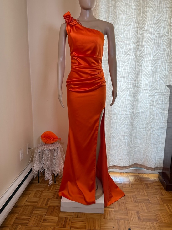 Othr Dresses & Skirts - Othr One-Shoulder Orange Satin Gown with Side Slit